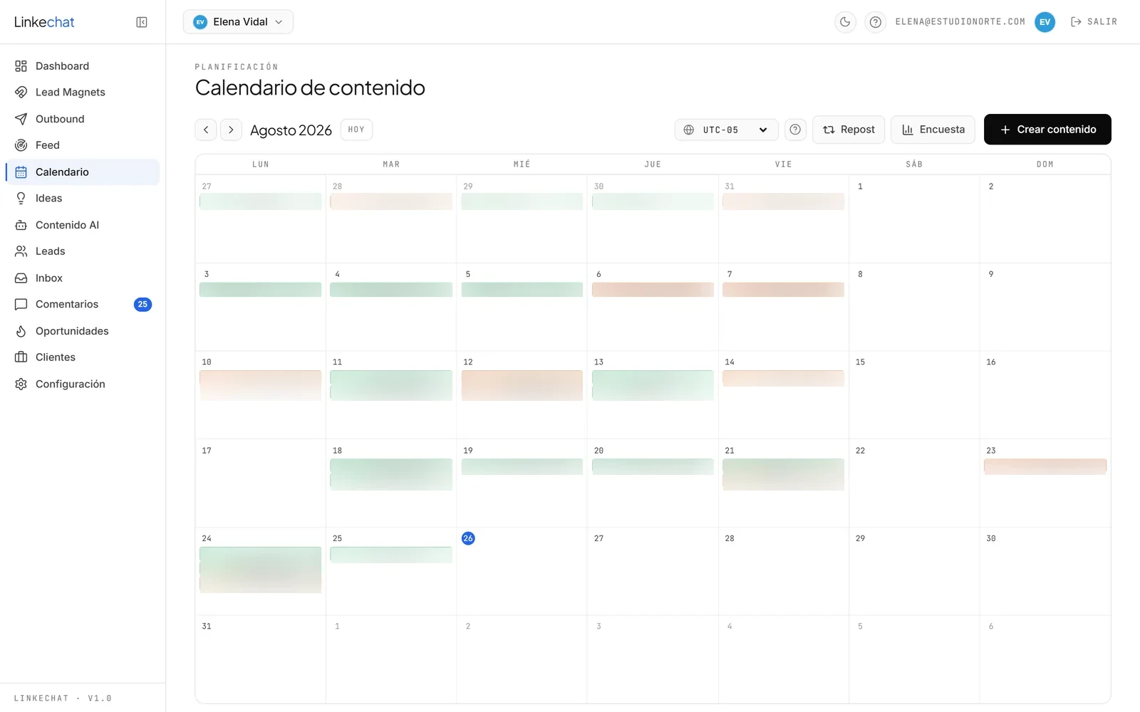 Pantalla de Calendario en LinkeChat