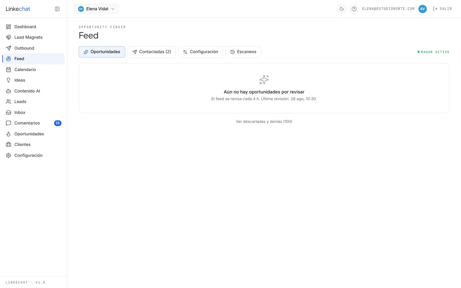 Pantalla de Feed en LinkeChat